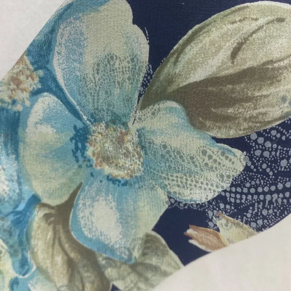 JT Beckett Silk Floral Tie Navy Blue With Green‎ & Brown Accents 59